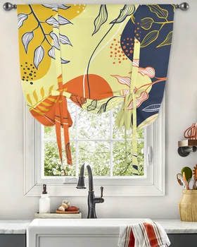 Красочные абстрактные занавески с листьями и цветами, подвязывайте шторы для кухни и гостиной, регулируемые карманные шторы на штанге.
