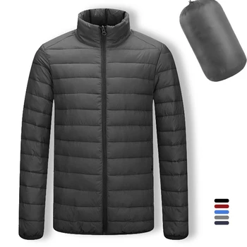 Легкая пуховая хлопковая куртка, мужское зимнее теплое тонкое пальто, теплые парки с карманом на молнии, модная повседневная верхняя одежда с подкладкой и воротником-стойкой.