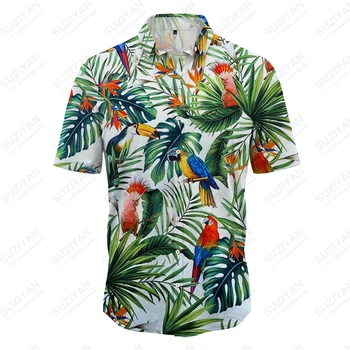 Летняя новая мужская рубашка с 3D принтом тропического растения, попугая, мужская рубашка в стиле отпуска, мужская рубашка, модный тренд, свободная мужская рубашка