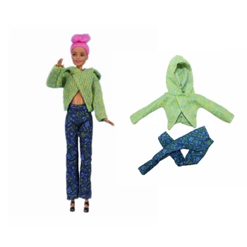 Зеленые зимние толстовки для кукол Барби, свитер, толстовка, синие брюки, одежда для кукол Barbie 1/6 BJD, аксессуары для кукол