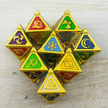 1 шт. Металлические игровые кости с 8 сторонами Seven Sacred Summons восьмиугольных цветов, полигональный куб для настольной игры RPG