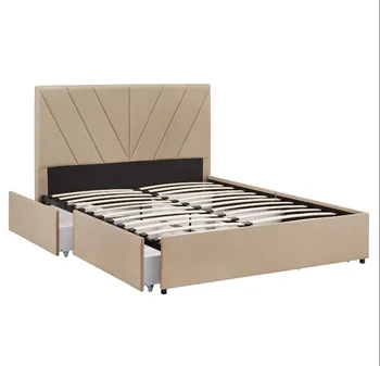мебель для спальни из льняной ткани с подсветкой, комплектный каркас кровати с деревянным ящиком двойного размера для хранения
