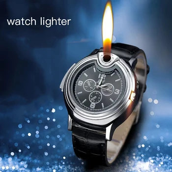 Необычные часы Металлическая зажигалка с открытым пламенем Креативные мужские Спортивные часы Аксессуары для газовой зажигалки Надувной Регулируемый женский Encendor