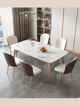 Обеденный стол из каменной доски, легкая роскошь, современный и минималистичный бытовой обеденный стол, стулья, прямоугольный обеденный стол