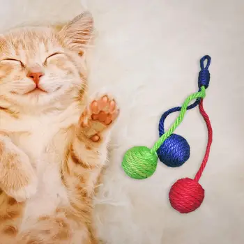 Игрушка для кошек Сизалевый шар, Царапающий мяч для домашних животных, Интерактивная игрушка для домашних животных, Случайный Цвет
