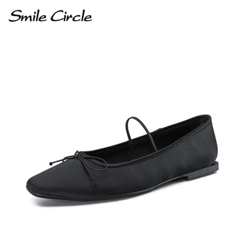 Женские балетки Smile Circle Mary Jane, атласные удобные мягкие женские туфли на плоской подошве с круглым носком