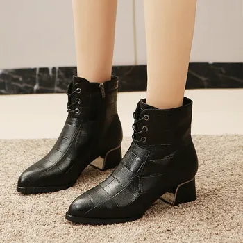Женские ботильоны 2023, зимние офисные женские ботинки, простые черные ботильоны на высоком каблуке, модные ботинки на молнии с острым носком