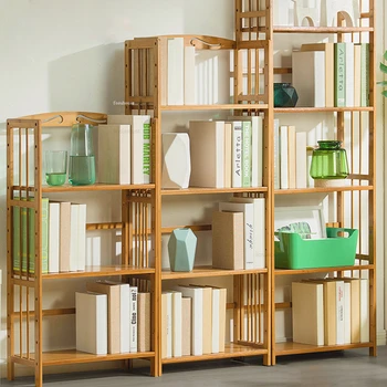 Домашние книжные шкафы из бамбука От пола до потолка, книжный шкаф, современная мебель для гостиной, настольный органайзер, простая многослойная полка для хранения