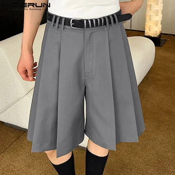 Мужские шорты 2023 года, плиссированная однотонная Свободная уличная одежда, Повседневные мужские шорты в корейском стиле, Летние Мужские шорты для отдыха S-5XL INCERUN